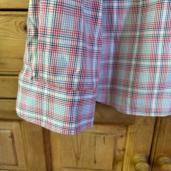 Men's Crown & Ivy XL Slim Fit Blue Red White‎ Long Sleeve Button Front Shirt - Picture 6 of 9